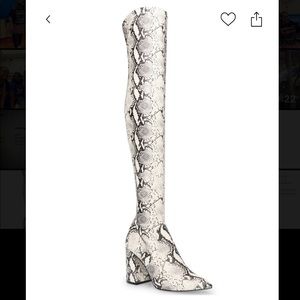 - White Snake Print Heeled Boots Size 7